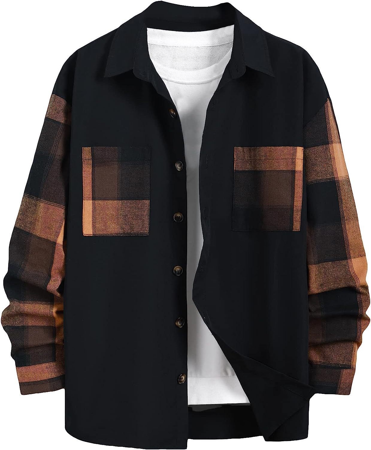 Men's Plaid Color-block Long Sleeve Shirt