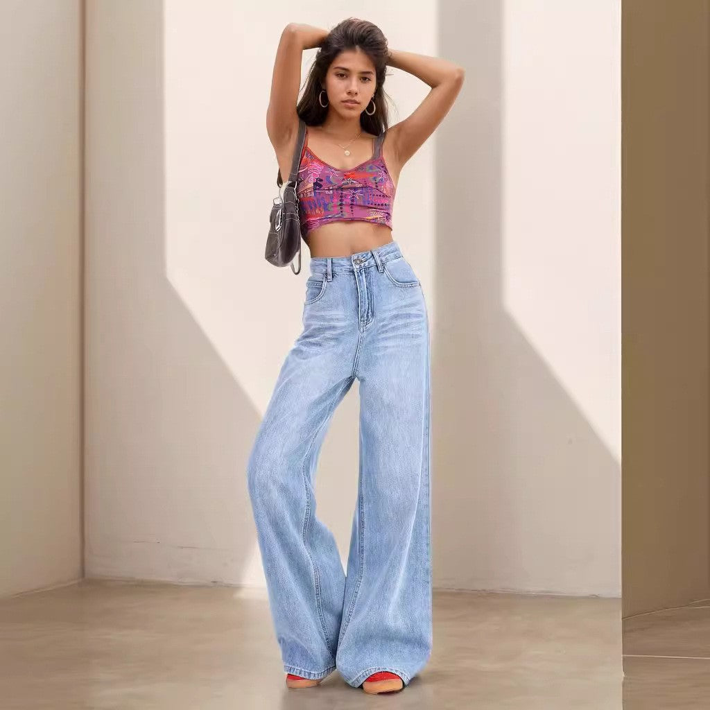 Women's Retro High Waist Loose Leg Jeans