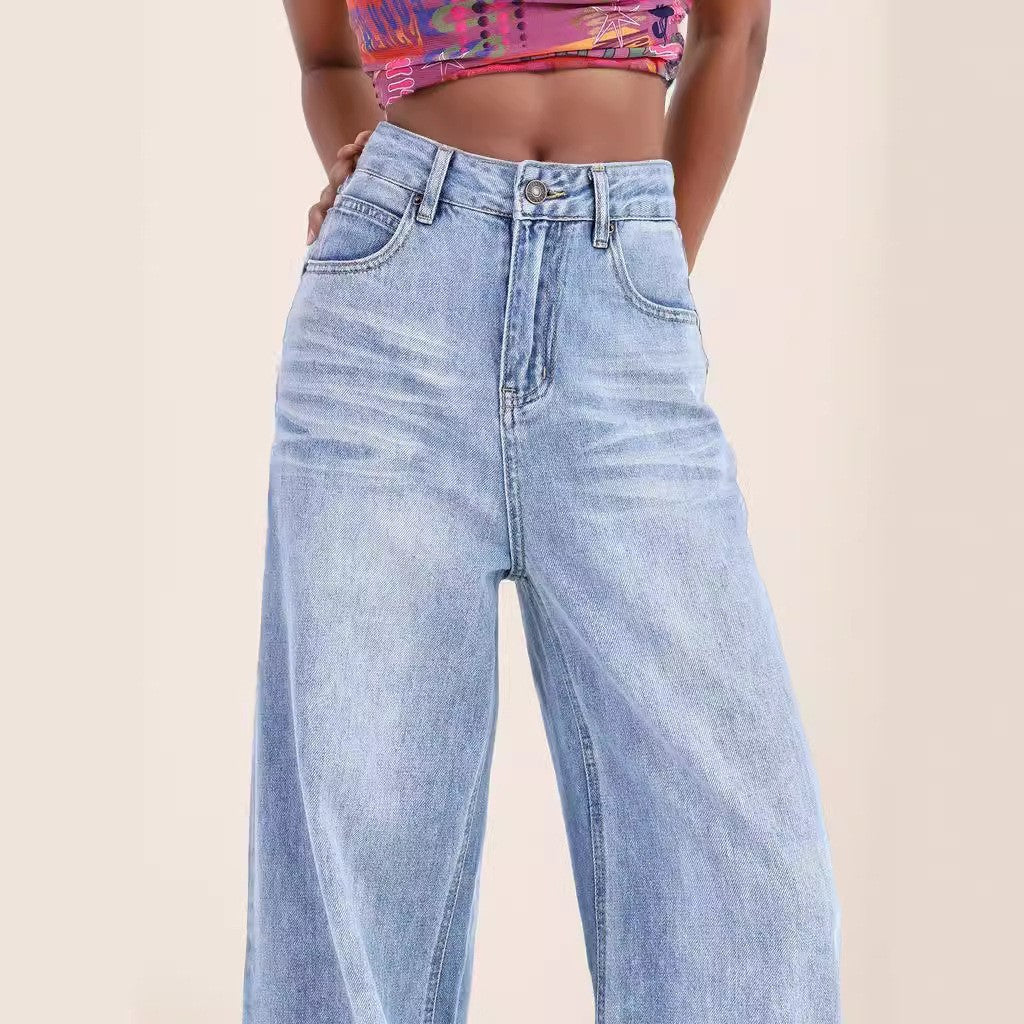 Women's Retro High Waist Loose Leg Jeans