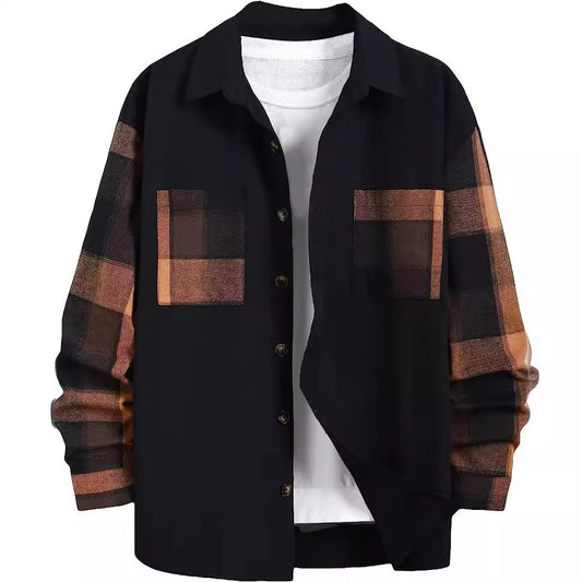 Men's Plaid Color-block Long Sleeve Shirt