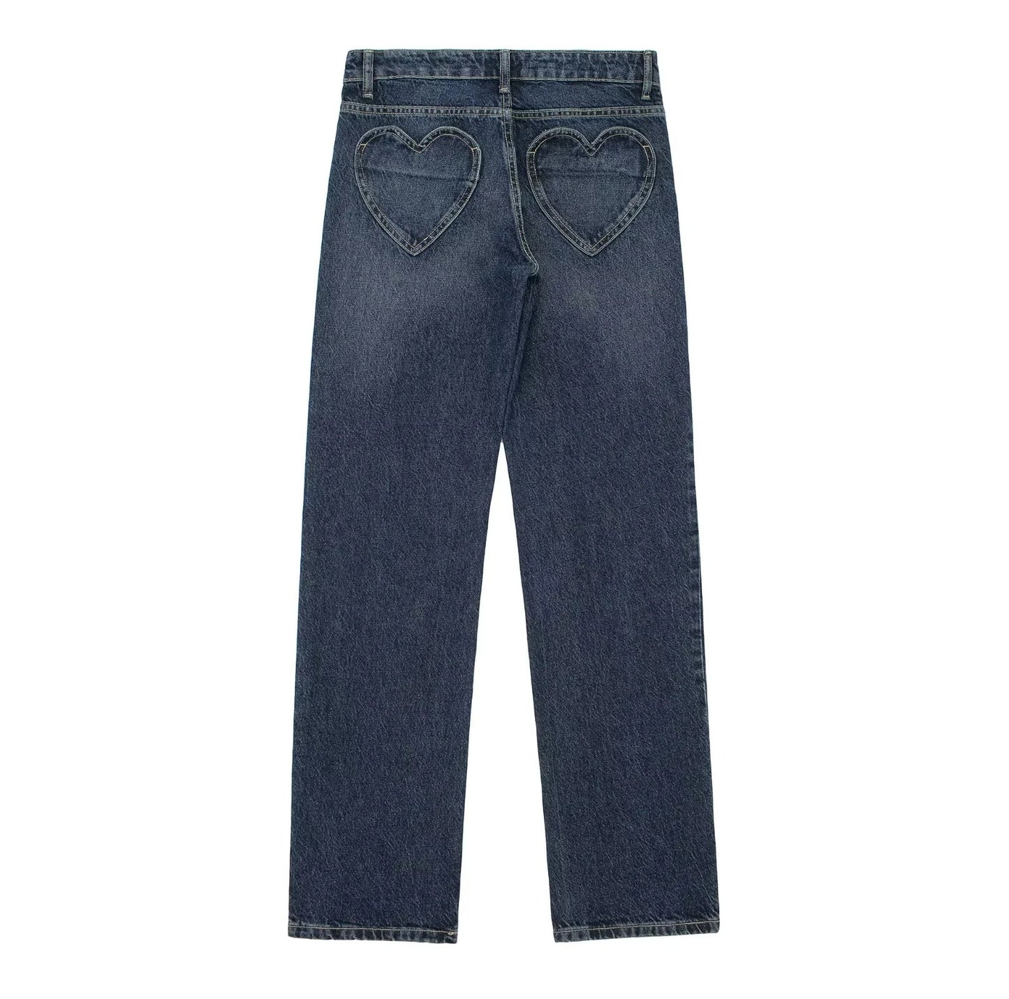 Women's Heart-shaped Pocket Straight Mid-waist Jeans