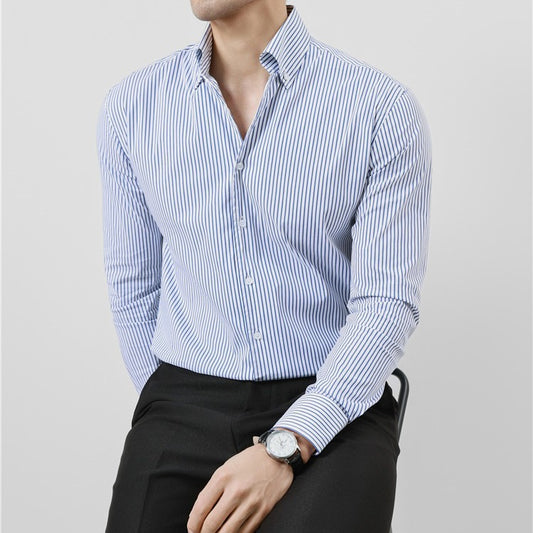 Men's Striped V-neck Long Sleeve Shirt