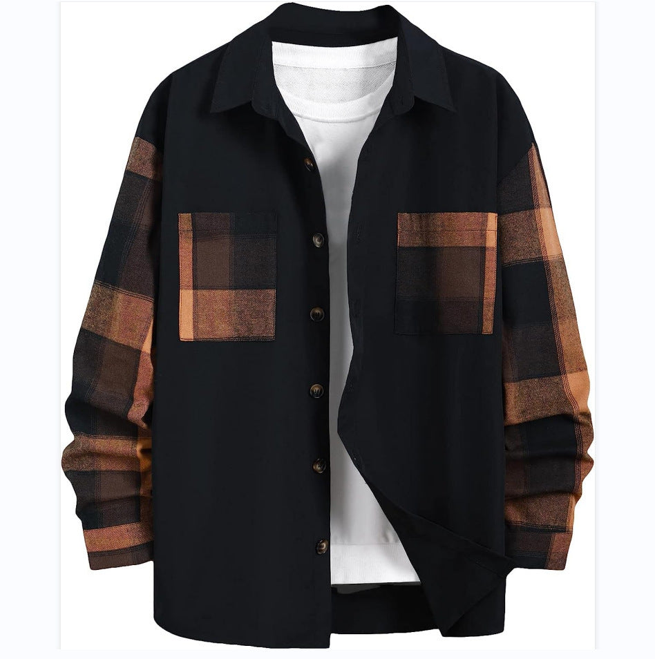 Men's Plaid Color-block Long Sleeve Shirt