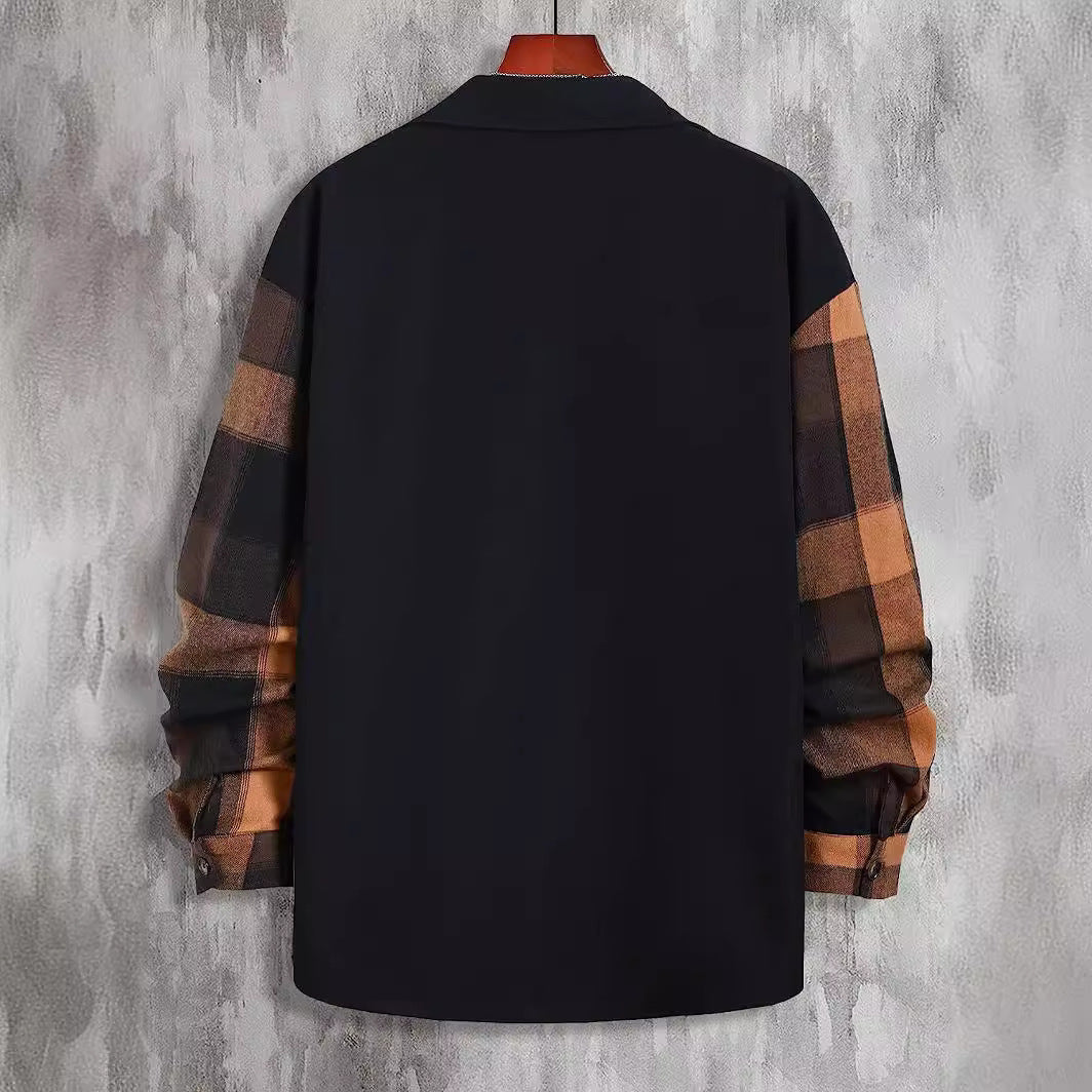 Men's Plaid Color-block Long Sleeve Shirt