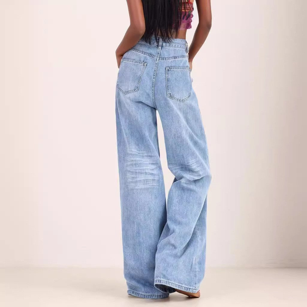 Women's Retro High Waist Loose Leg Jeans