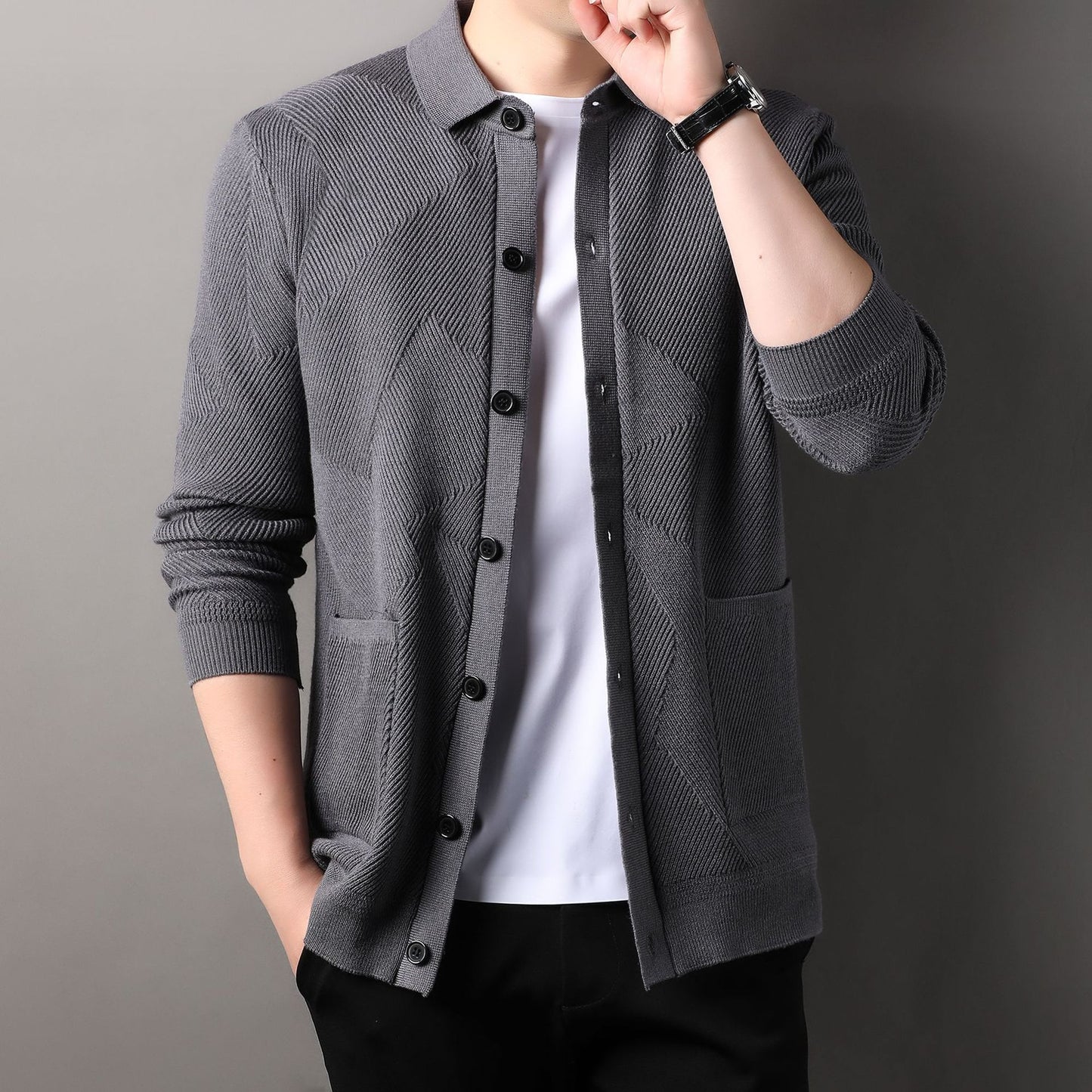 Men's Knitting Lapel Cardigan