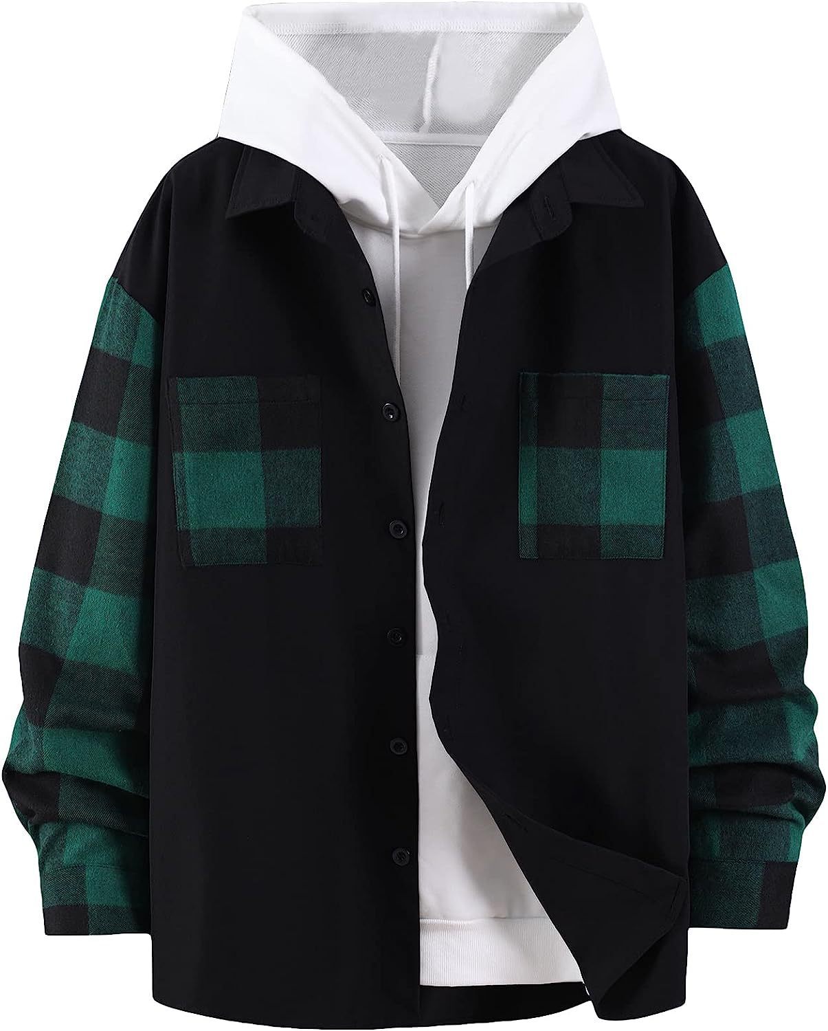 Men's Plaid Color-block Long Sleeve Shirt