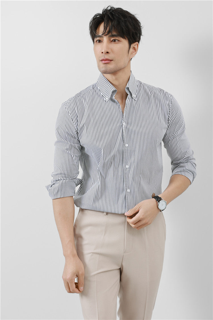 Men's Striped V-neck Long Sleeve Shirt